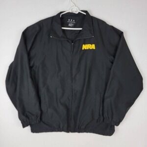 NRA Jacket Coat Men's XXL Black Yellow Solid Waist Length Pockets Embroidered